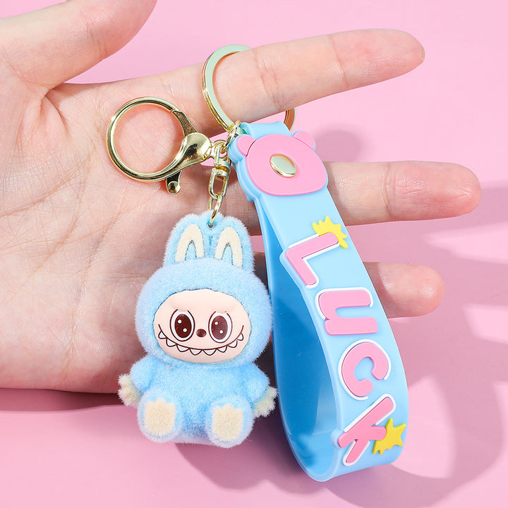 Labubu flocking keychain labubu pendant school gift