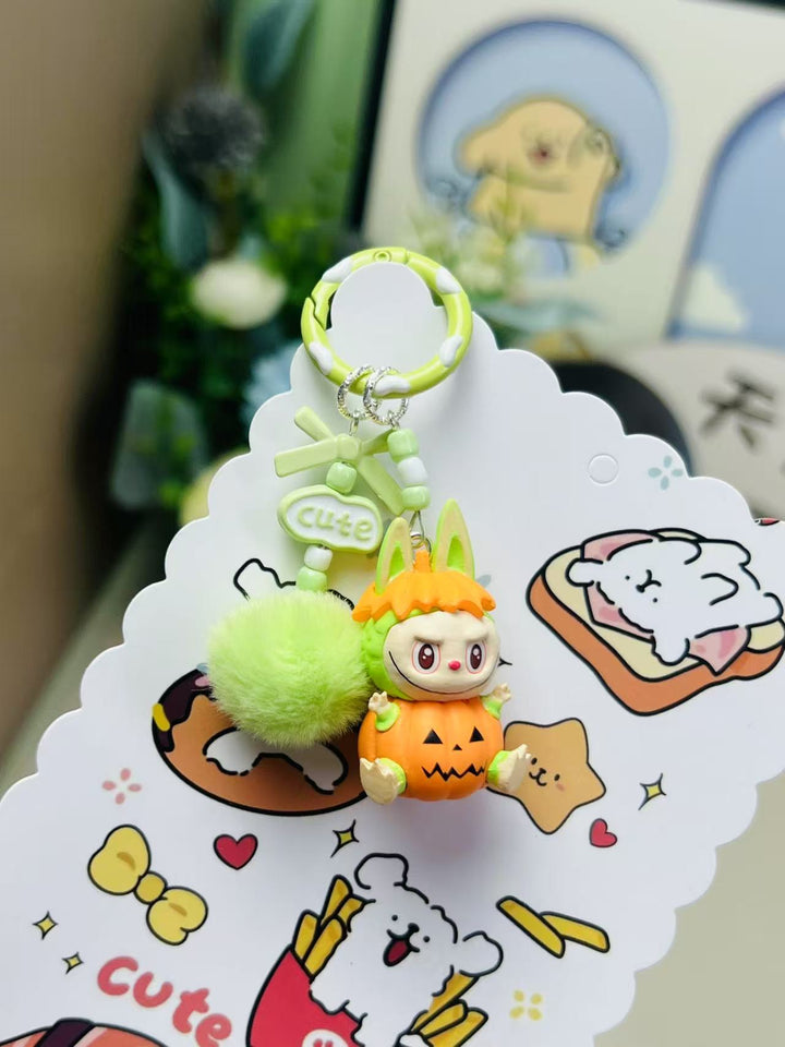 Halloween pumpkin labubu keychain bag pendant