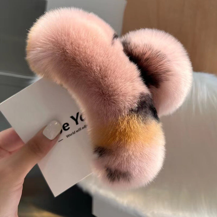 Furry plush hair claw clip for women