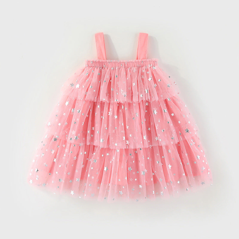 Colorful POM-POMS Glitter Stars mesh cake dress