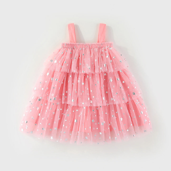 Colorful POM-POMS Glitter Stars mesh cake dress
