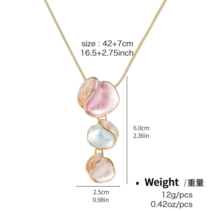 Irregular alloy petal shape colorful Oil drip painted necklace&earring set