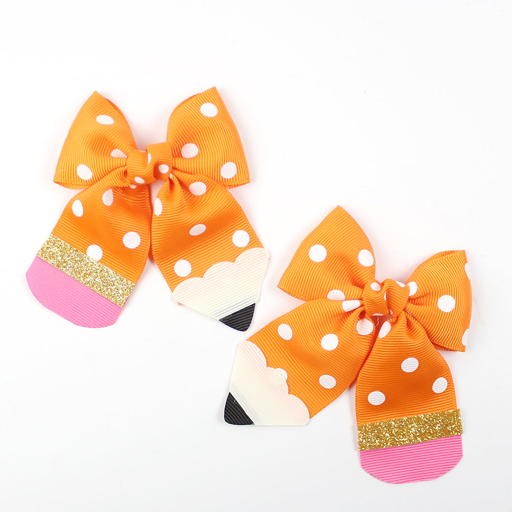 Back to school Polka dot Pencil bow hair clips