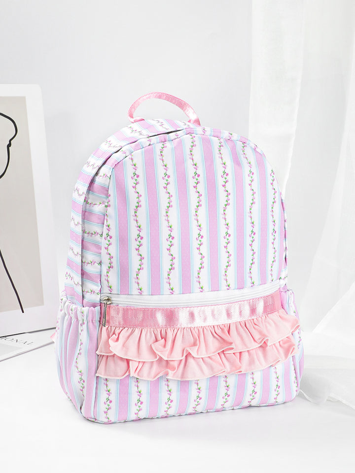 Blue Patchwork Gingham Plaid Ruffle Backpack