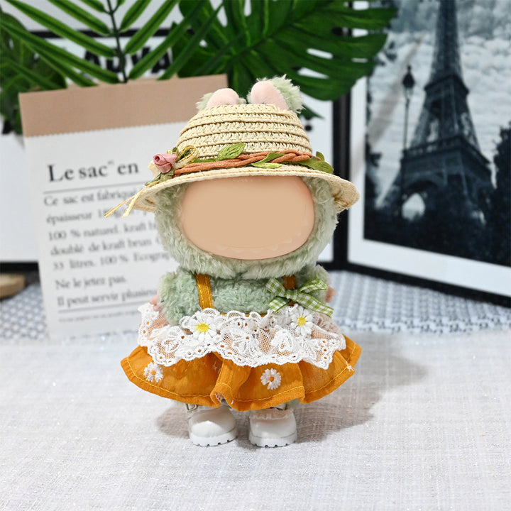 Labubu Straw hat&embroidered dress dolls clothes