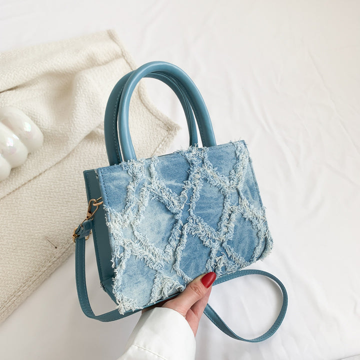 Retro denim diamond pattern tassel shoulder bag crossbody bag