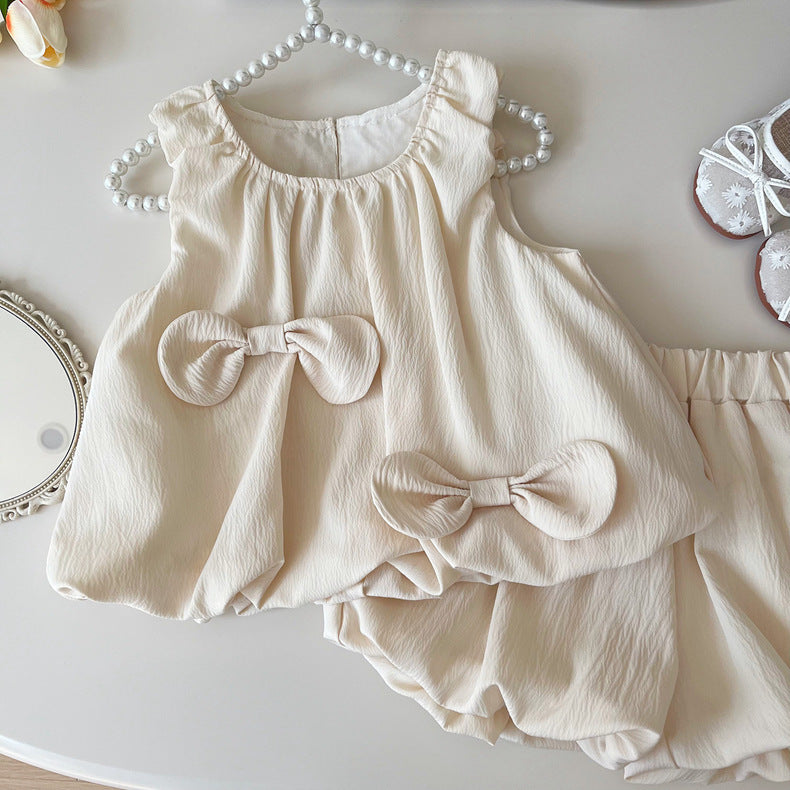 Girls bow-knot sleeveless dress sisters summer outfit