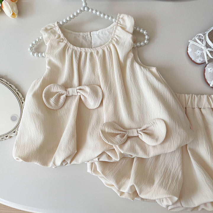 Girls bow-knot sleeveless dress sisters summer outfit