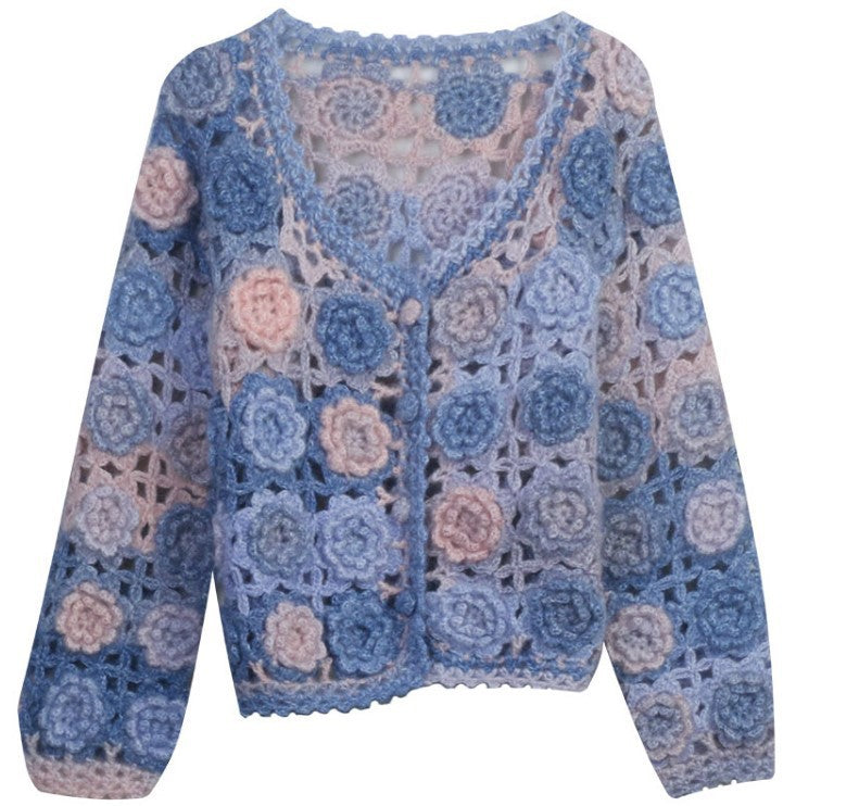Hand-crocheted hollow sweet flowers knitted cardigan for women