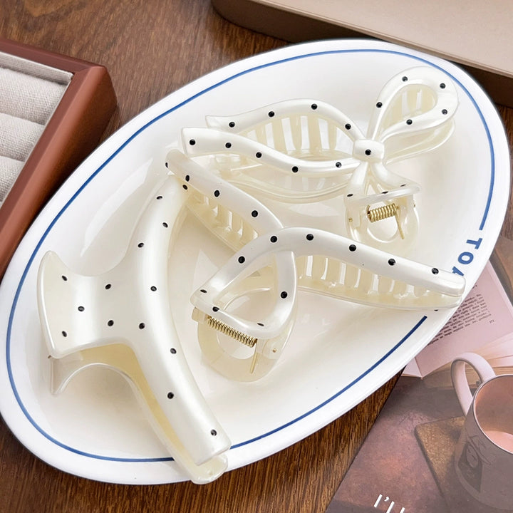 Pearlescent white Polka dot hair clip geometric Claw clip