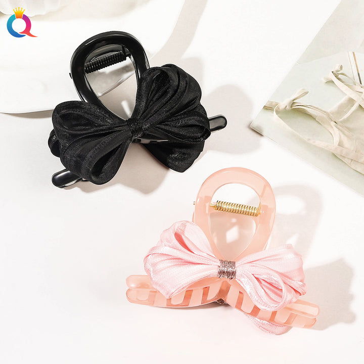 Ribbon Bow back head hair shark clip for women