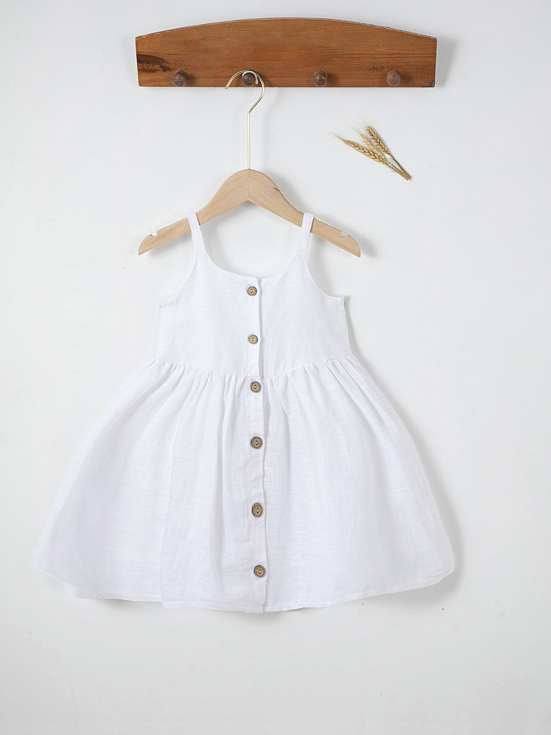 Girls summer cotton and linen button suspender dress