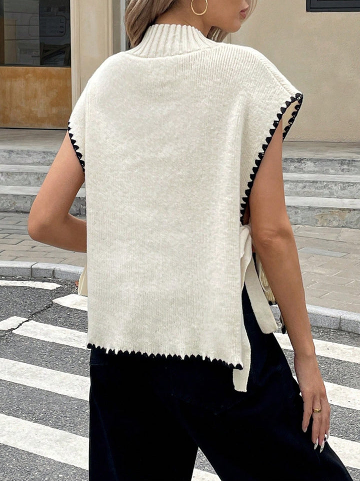 Women's Knitted Sleeveless Vest with Bow Tie