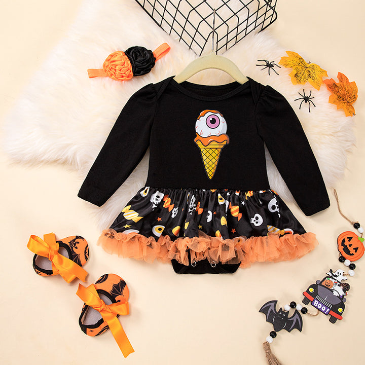 Halloween long-sleeved romper&baby shoes 3pcs set