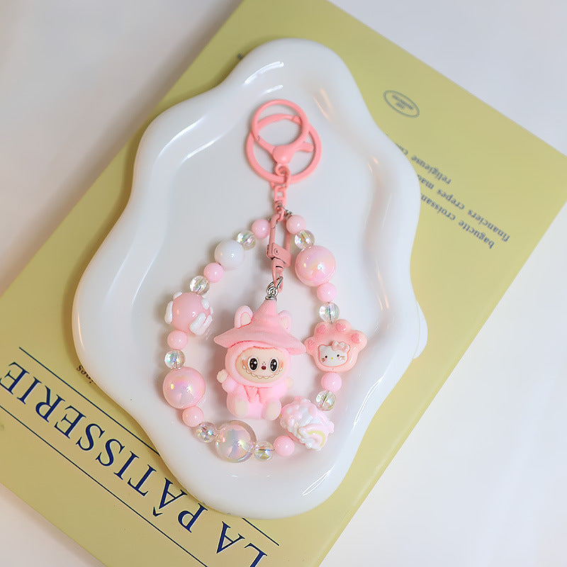 Flocking magic witches labubu Beaded keychain bag pendant gif