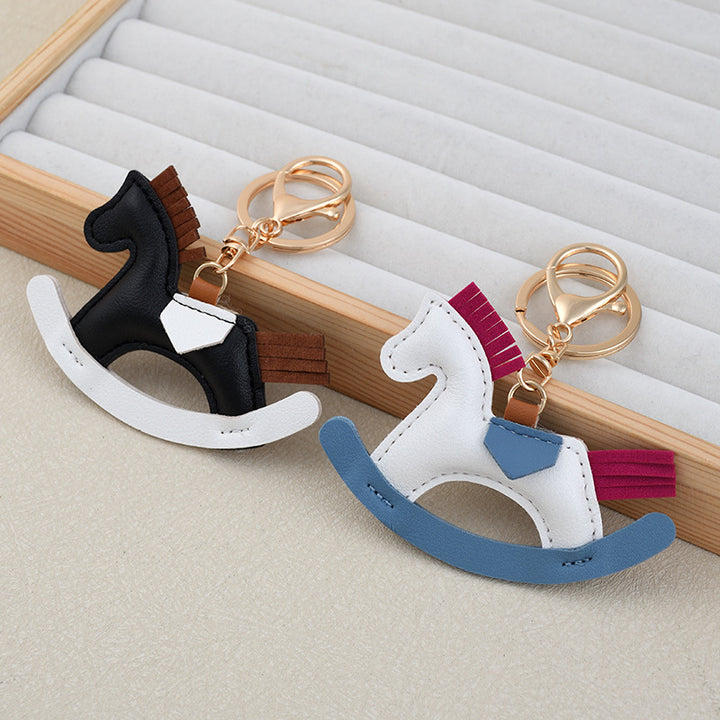 Childhood wooden horse keychain Rocking Horse pendant