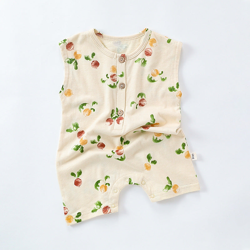 Summer boys girls pure cotton sleeveless button romper