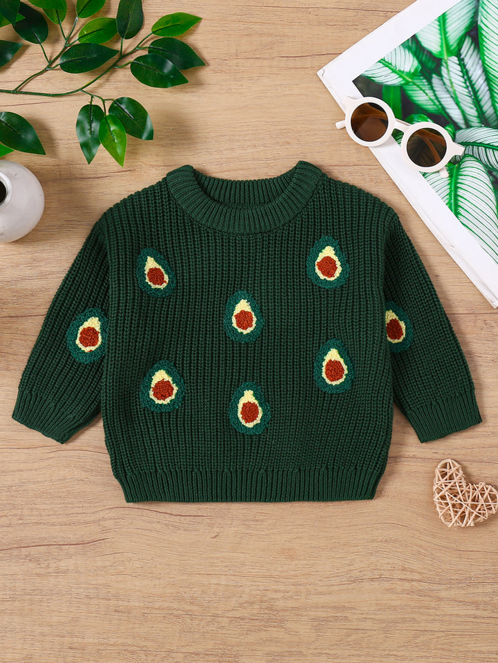 Baby Cartoon Avocado Embroidered Long-Sleeved Sweater