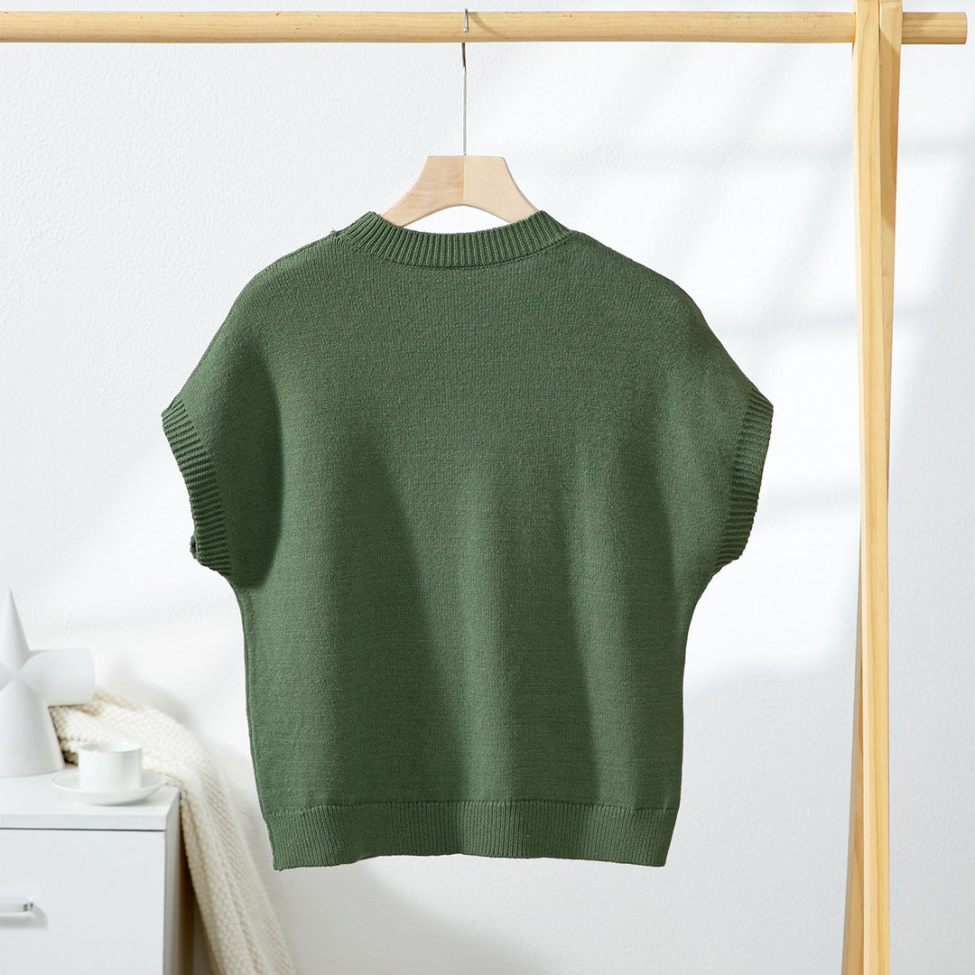 Embroidered knitted vest sleeveless sweater top for women