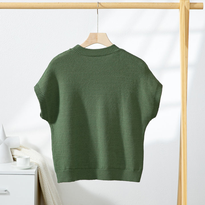 Embroidered knitted vest sleeveless sweater top for women