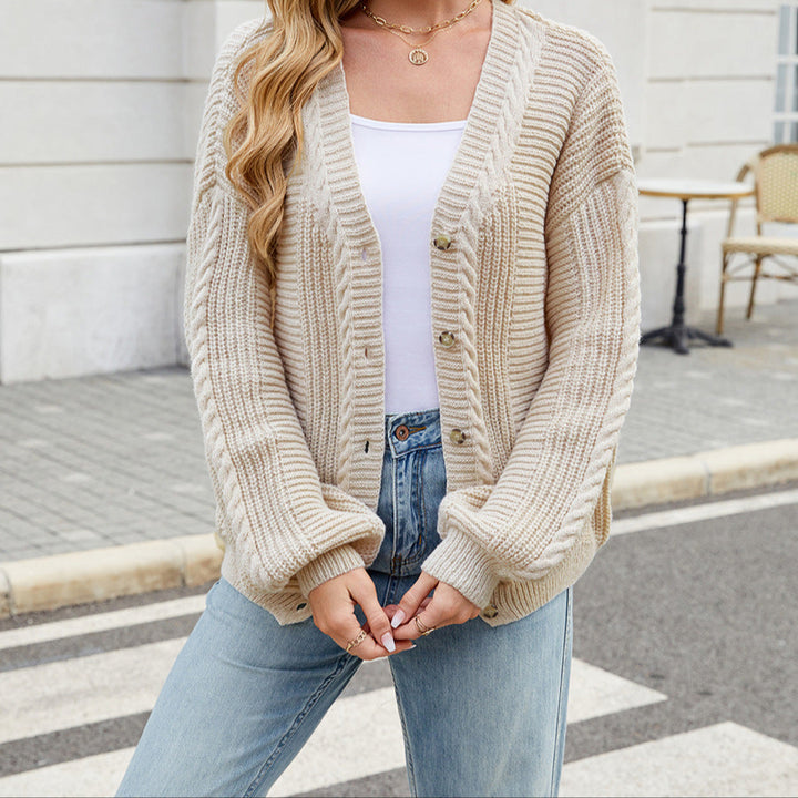 V-neck loose cozy knitted sweater cardigan