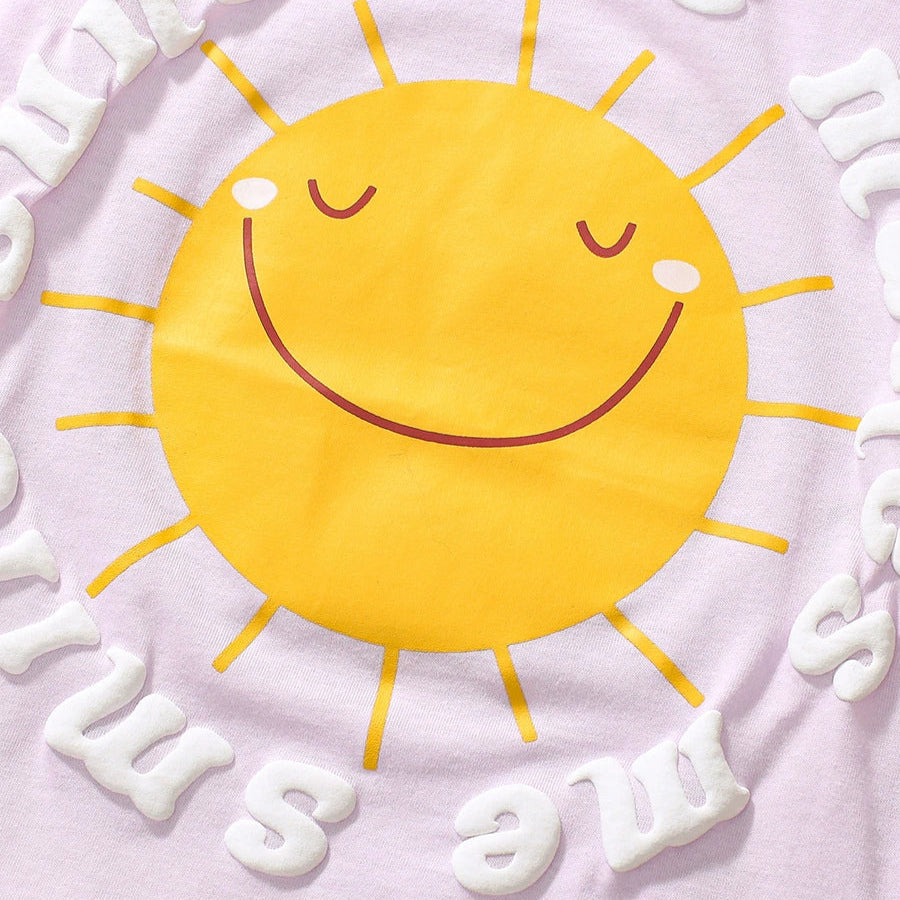 Girl's "Sunshine Makes Me Smile" Letter Print Tee with Shorts Set