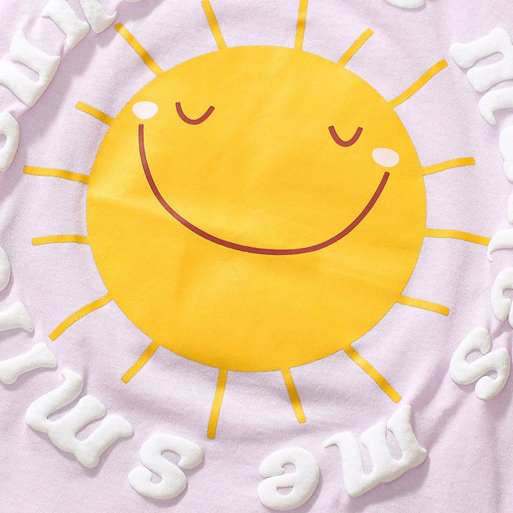 Girl's "Sunshine Makes Me Smile" Letter Print Tee with Shorts Set