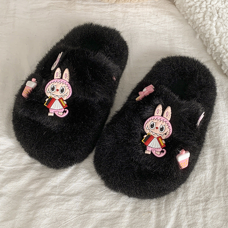 Cute monster plush home slippers girls furry slippers