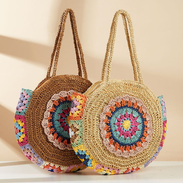 Round Straw Shoulder Bag Boho straw bag