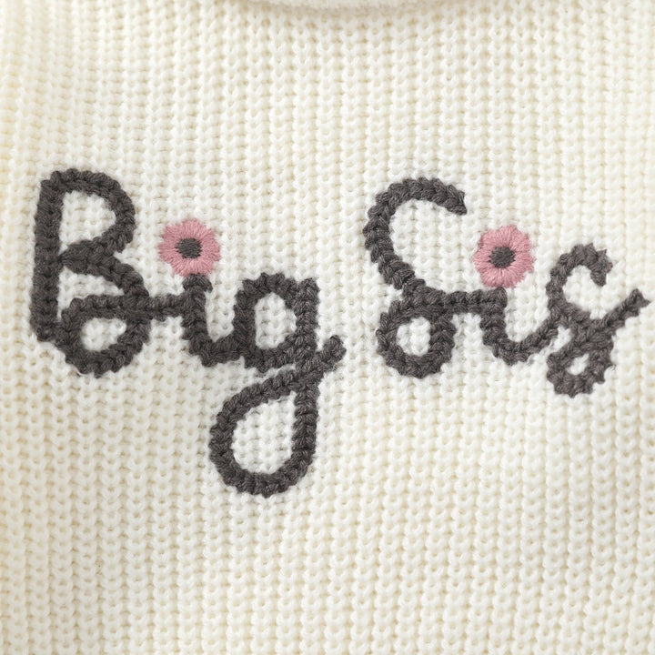 Big Sister Letter Embroidery Knit Sweater Sibling Matching Clothes