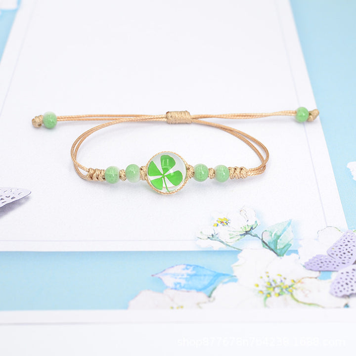 St. Patrick's Day braided beads clover bracelet