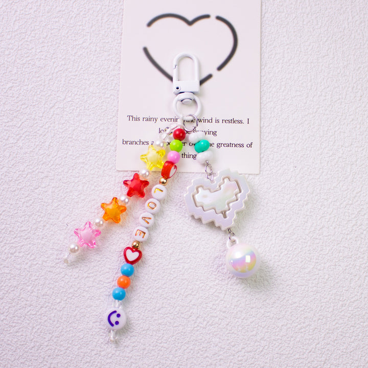 LOVE heart-shaped car keychain with sweet letter beads