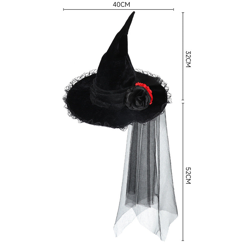 Halloween Mesh flower Witch Hat Halloween Party Witch Hat