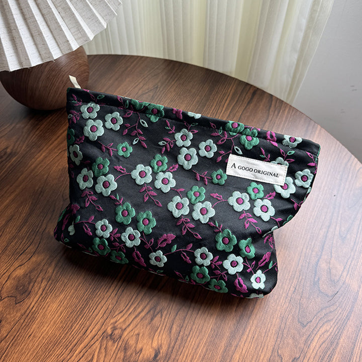 Flower Embroidered cosmetic bag travel storage bag