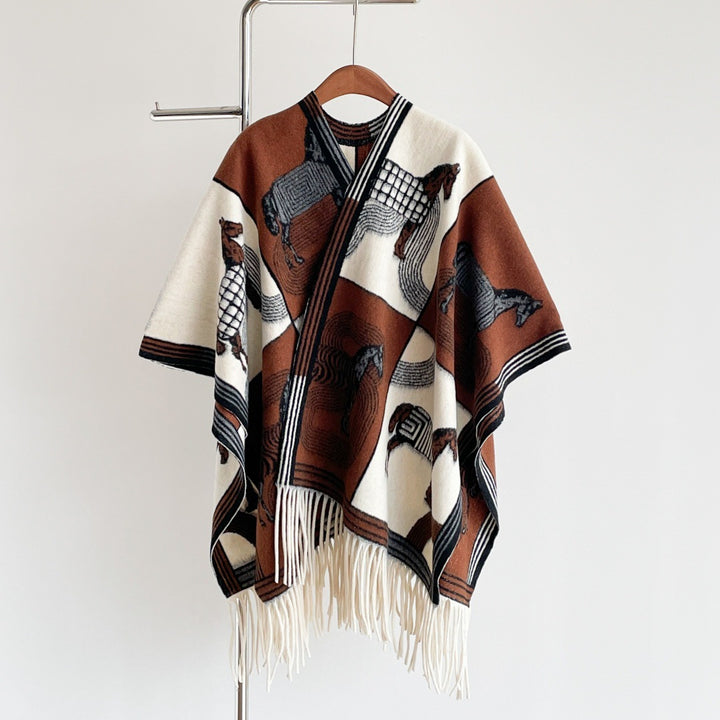 Imitation cashmere shawl warm tassel cloak