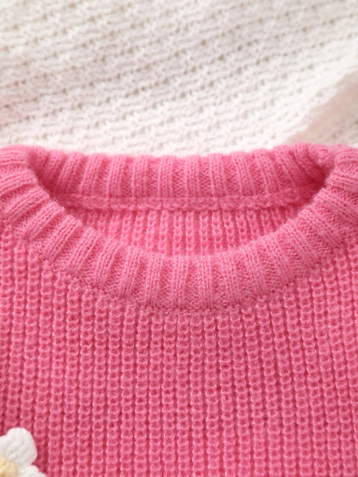 Baby Girls Floral & Love Letter Pattern Pullover Sweater