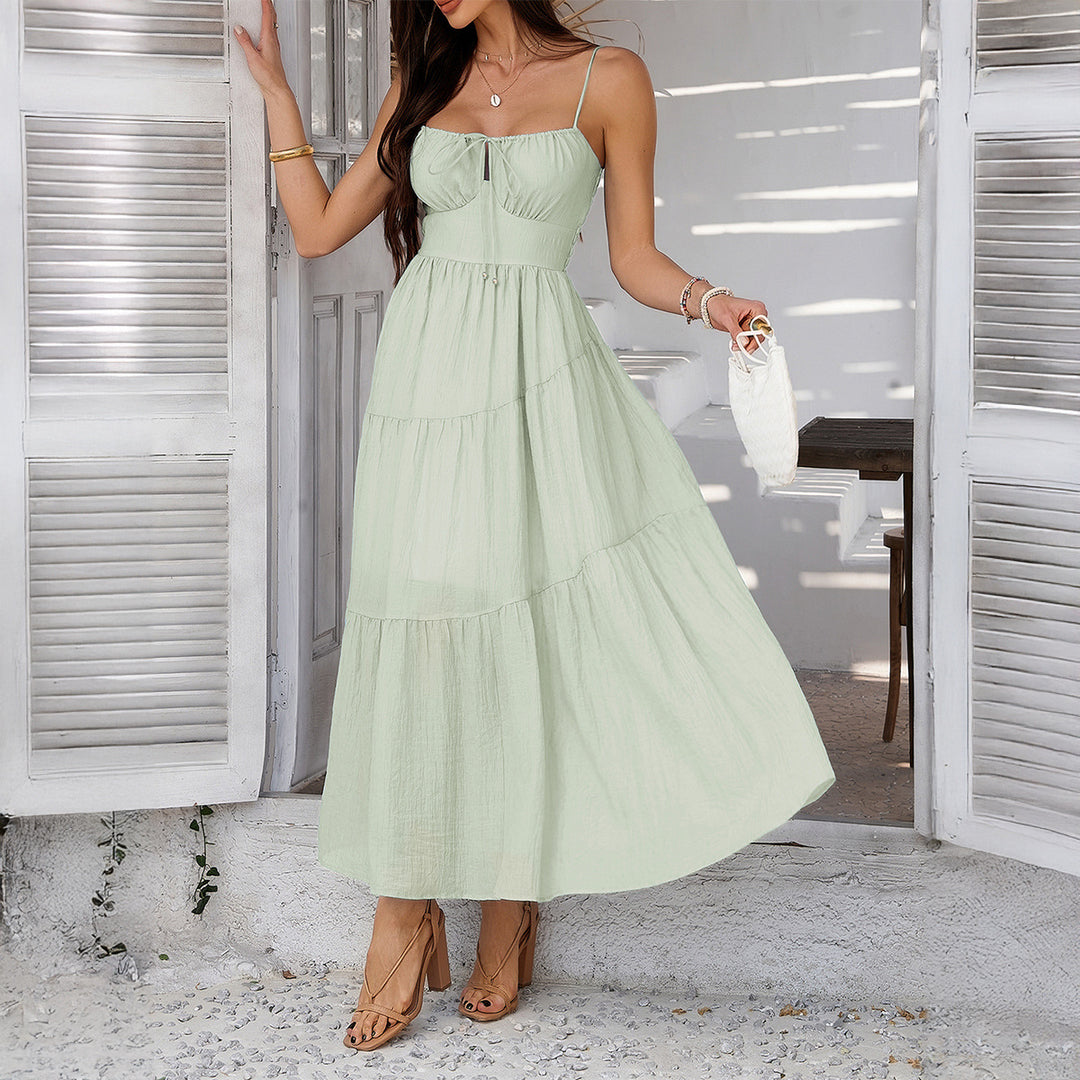 Holiday style solid color high waist slip dres