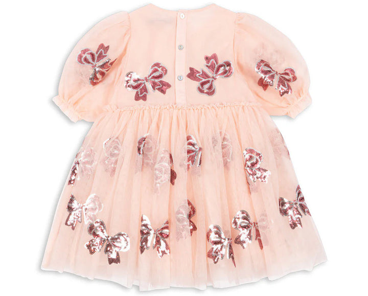 Pink sequin bow tutu puff dress for girls-preorder