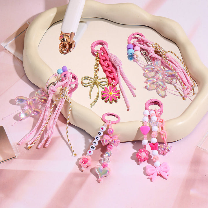 Bow&letter beaded pendant keychain charm gift