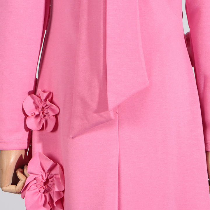 Pink Flower embellished Maxi dress 3D flower collage dress
