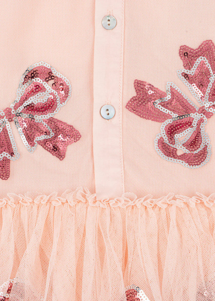 Pink sequin bow tutu puff dress for girls-preorder