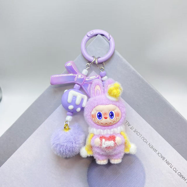 Cute monster love heart flocking keychain Valentine's gift