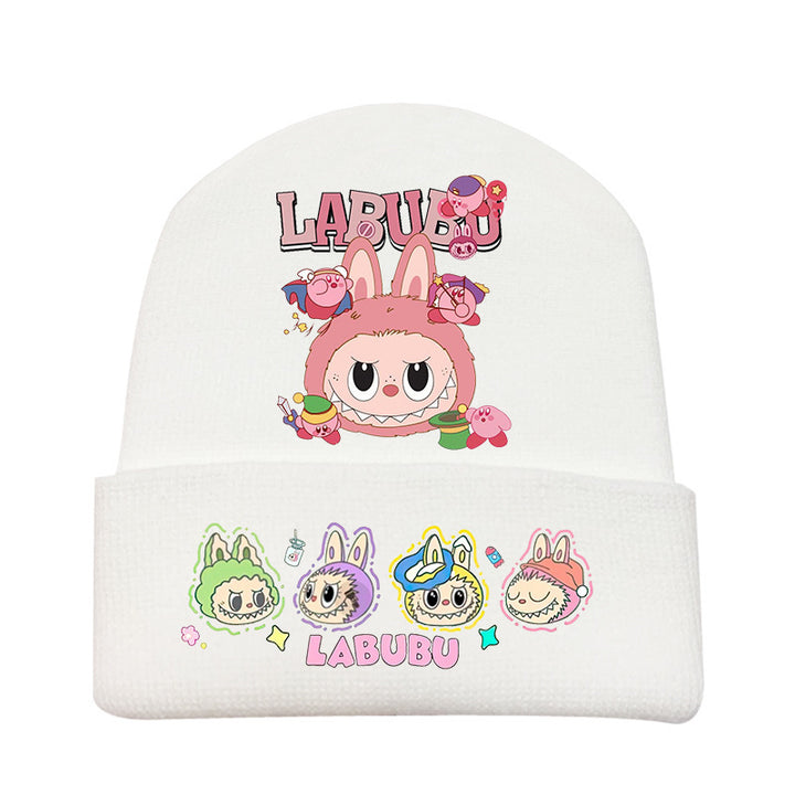Cute monster printed knitted beanie hat-white