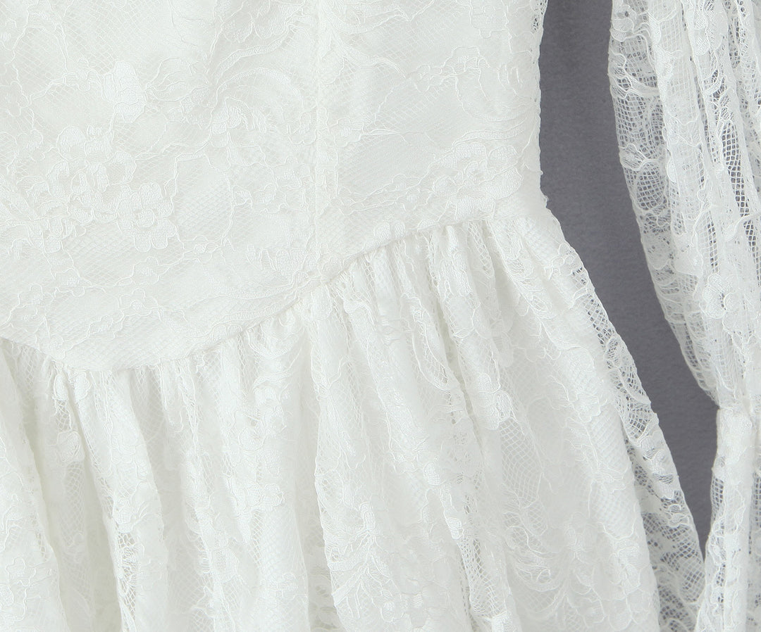 Lace square collar slim waist A-line dress