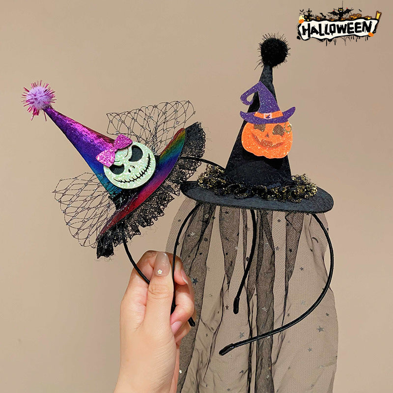 Halloween funny pumpkin witch hat headband for kids-2pcs set
