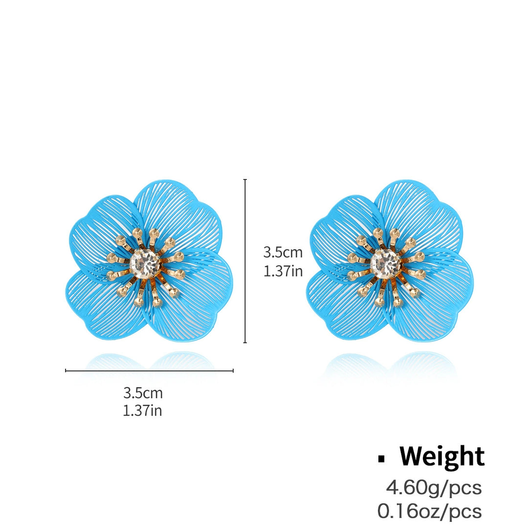 Metal hollow blue flower earrings&necklace