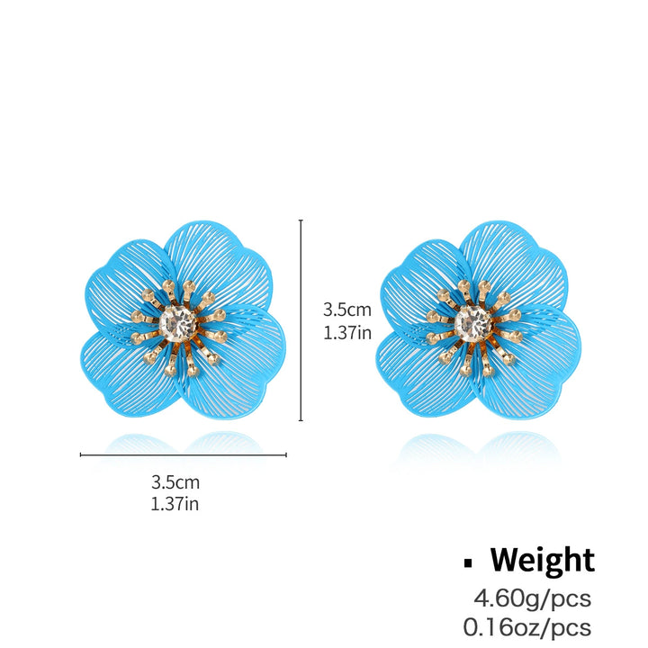 Metal hollow blue flower earrings&necklace