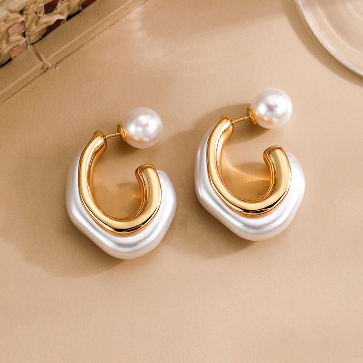 Gold Classic Pearl C Hoop Earring