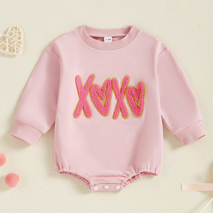 Baby Valentine's xoxo Chenille embroidered romper onesie
