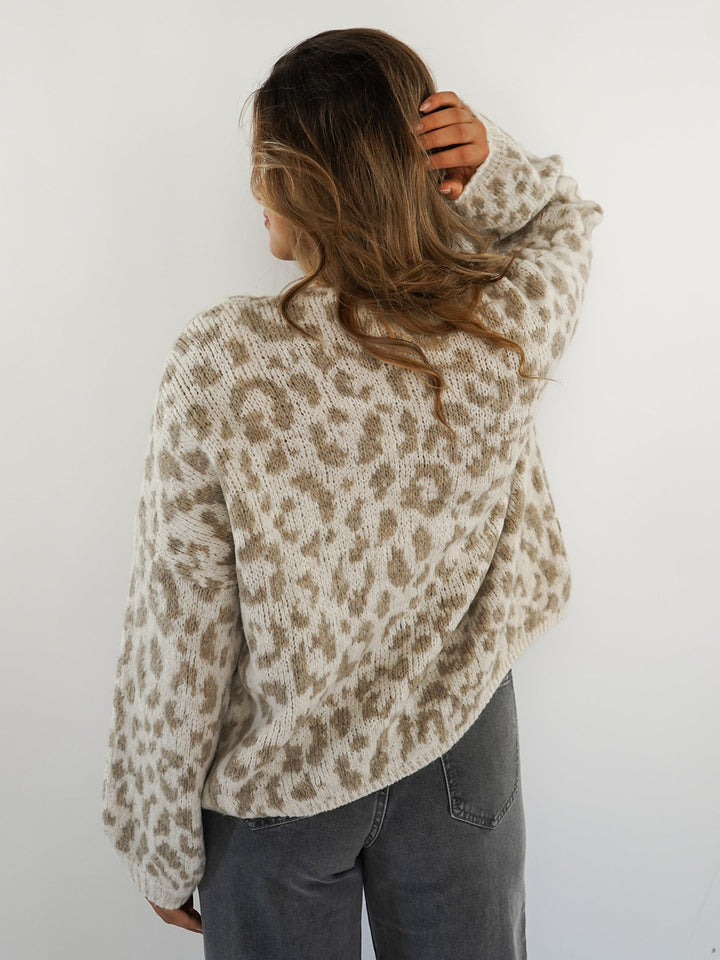 Bow tie knitted leopard cardigan coat